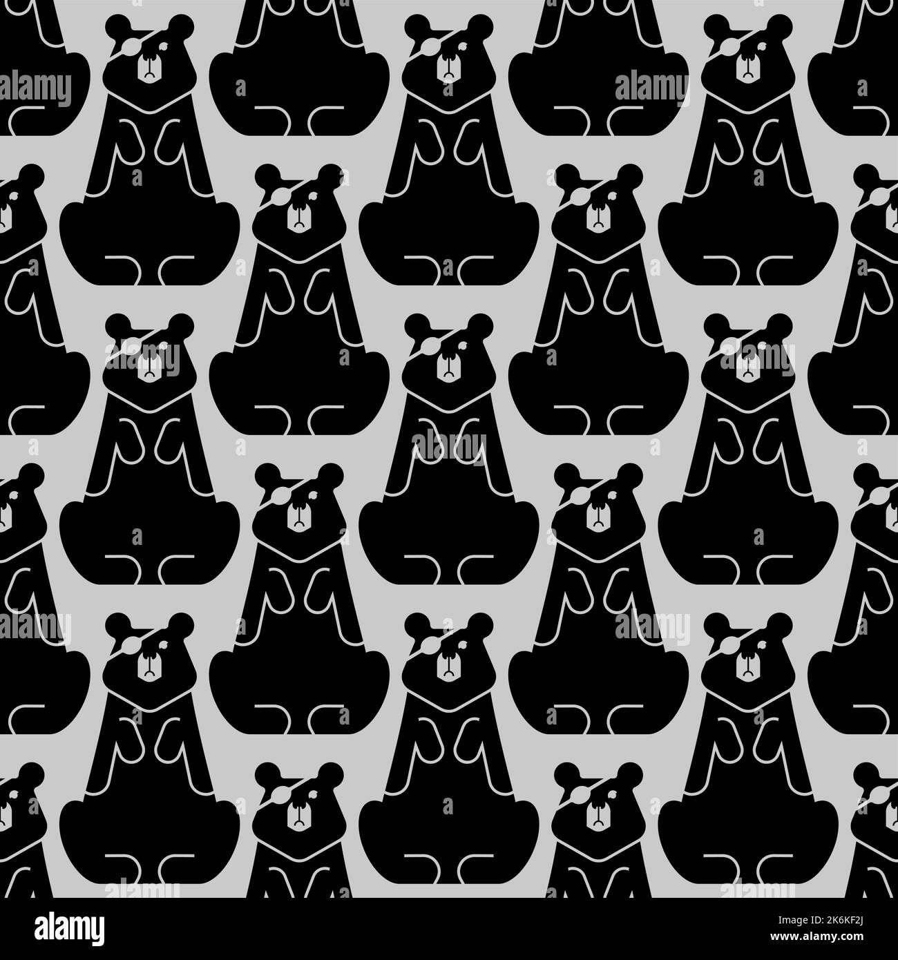 Bear with an eye patch Pattern seamless. One-eyed predator Background. crippled grizzly texture Stock Vector