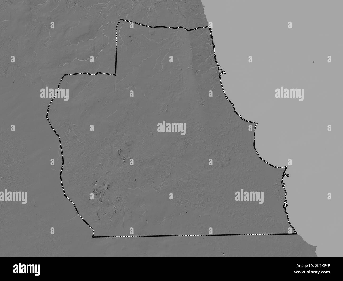 Al Ahmadi, province of Kuwait. Bilevel elevation map with lakes and