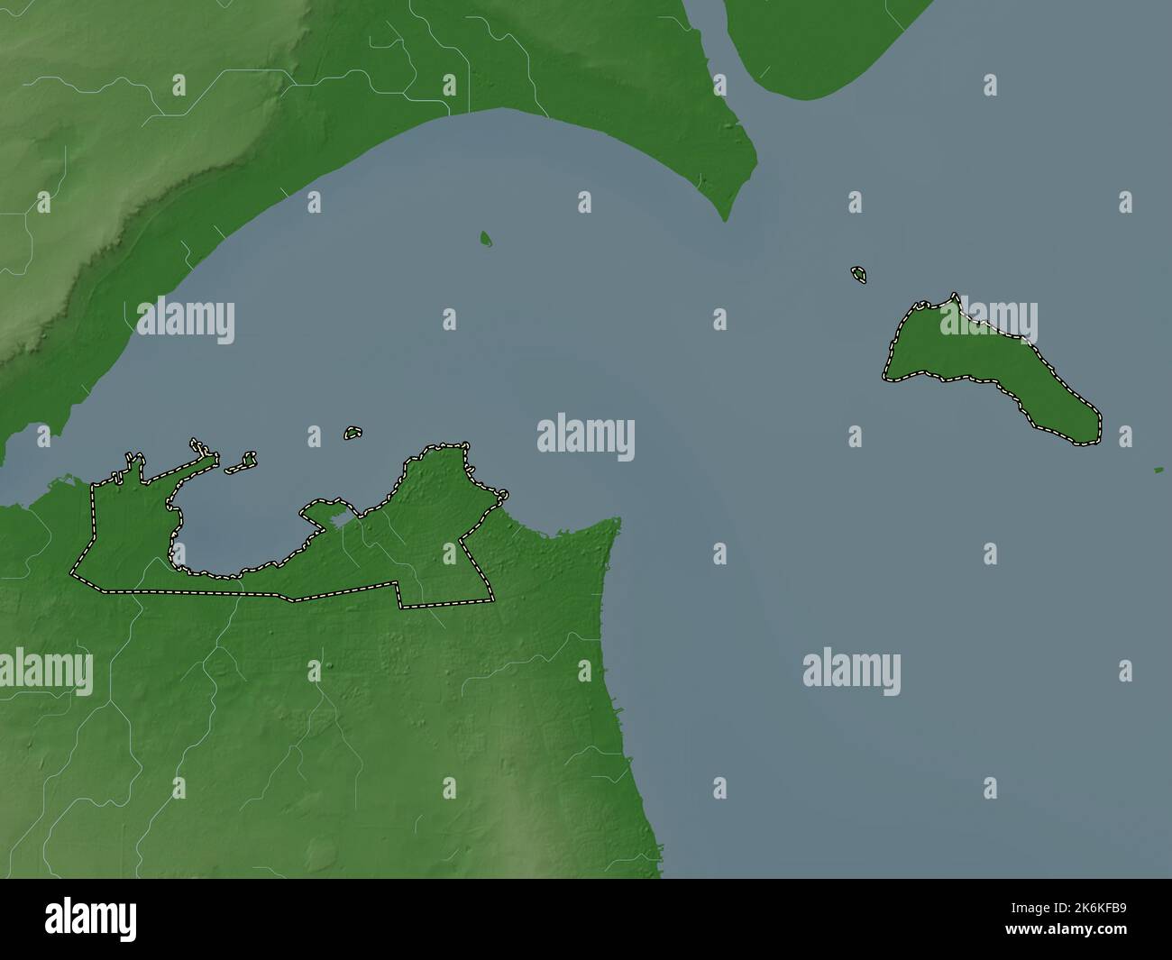 Al Asimah, province of Kuwait. Elevation map colored in wiki style with