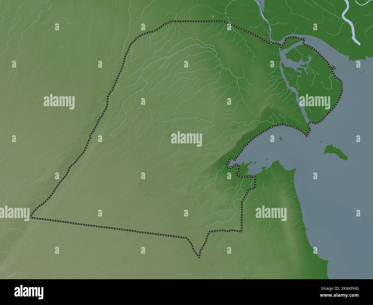 Al Jahrah, province of Kuwait. Elevation map colored in wiki style with