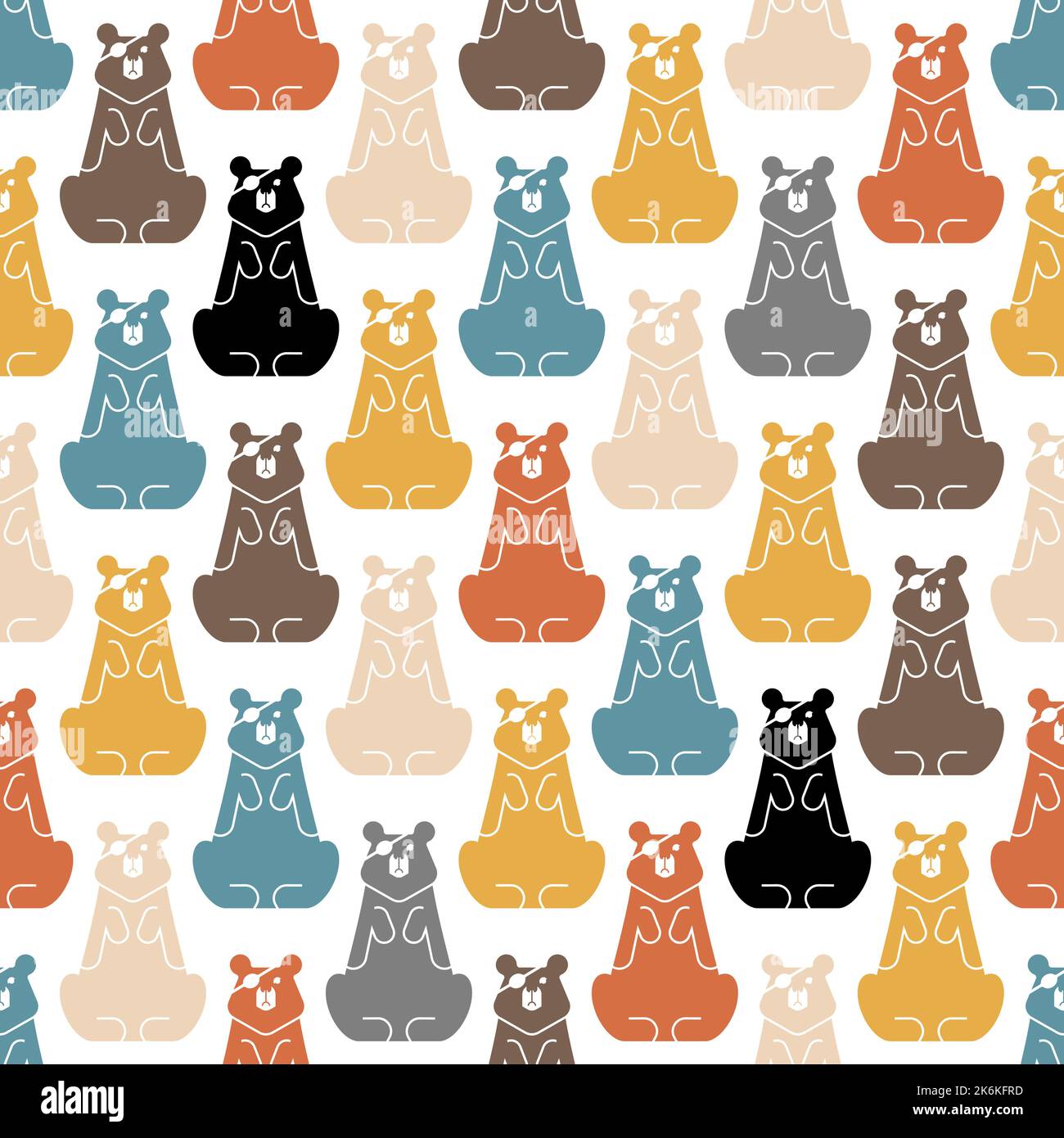 Bear with an eye patch Pattern seamless. One-eyed predator Background. crippled grizzly texture Stock Vector