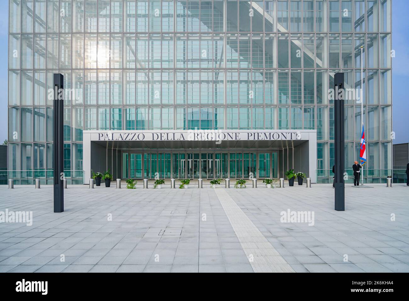Main entrance of the new skyscraper headquarters of the Piedmont Region. Turin, Italy - October 2022 Stock Photo