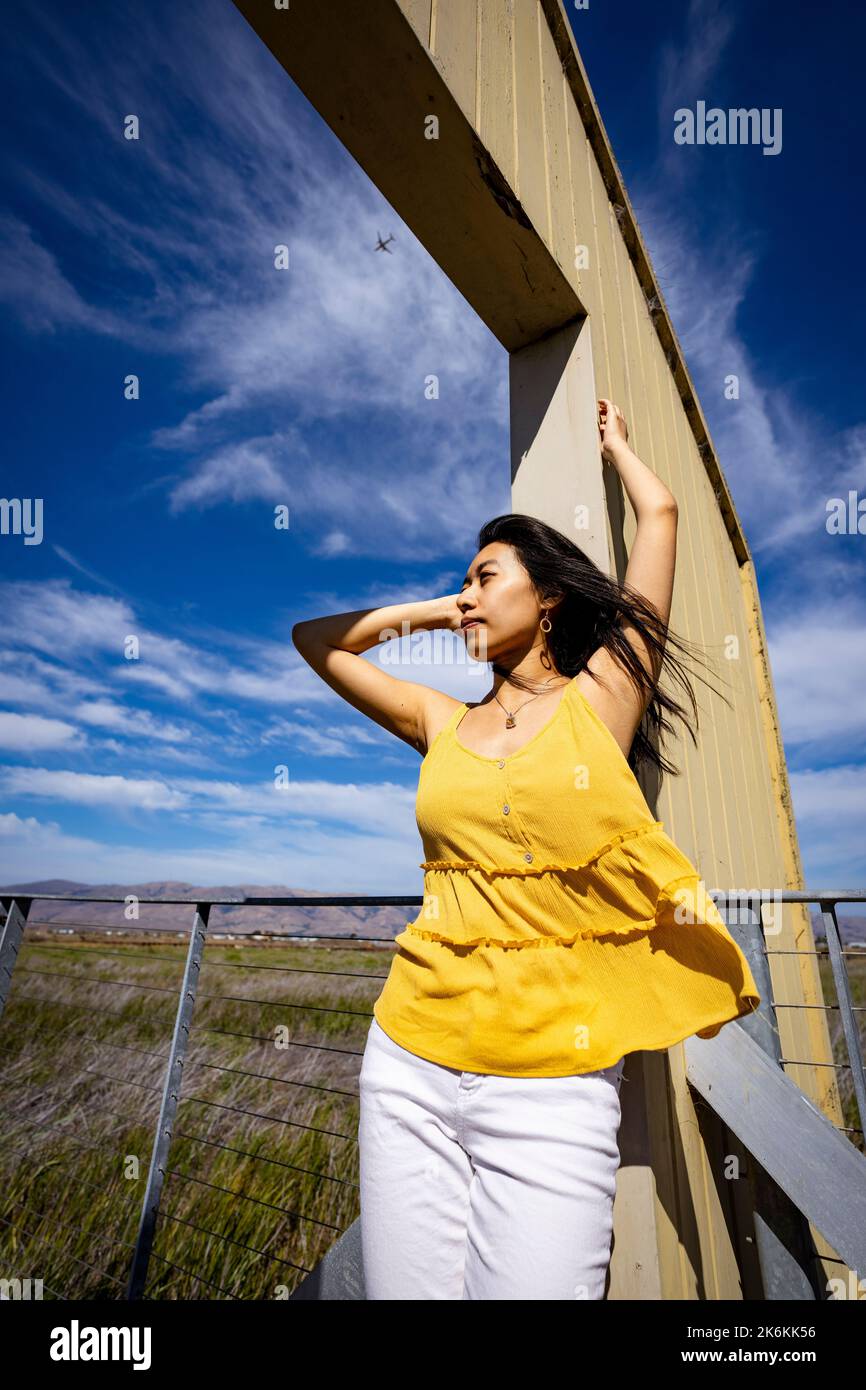 Lifestyle | Portrait of a Young Woman in a Doorway to Nature Stock ...