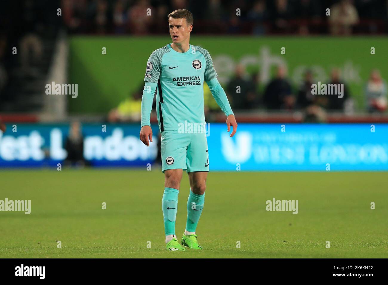 London, UK. 14th Oct, 2022. Solly March #7 of Brighton & Hove Albion seen during the Premier League match Brentford vs Brighton and Hove Albion at Brentford Community Stadium, London, United Kingdom, 14th October 2022 (Photo by Carlton Myrie/News Images) in London, United Kingdom on 10/14/2022. (Photo by Carlton Myrie/News Images/Sipa USA) Credit: Sipa USA/Alamy Live News Stock Photo
