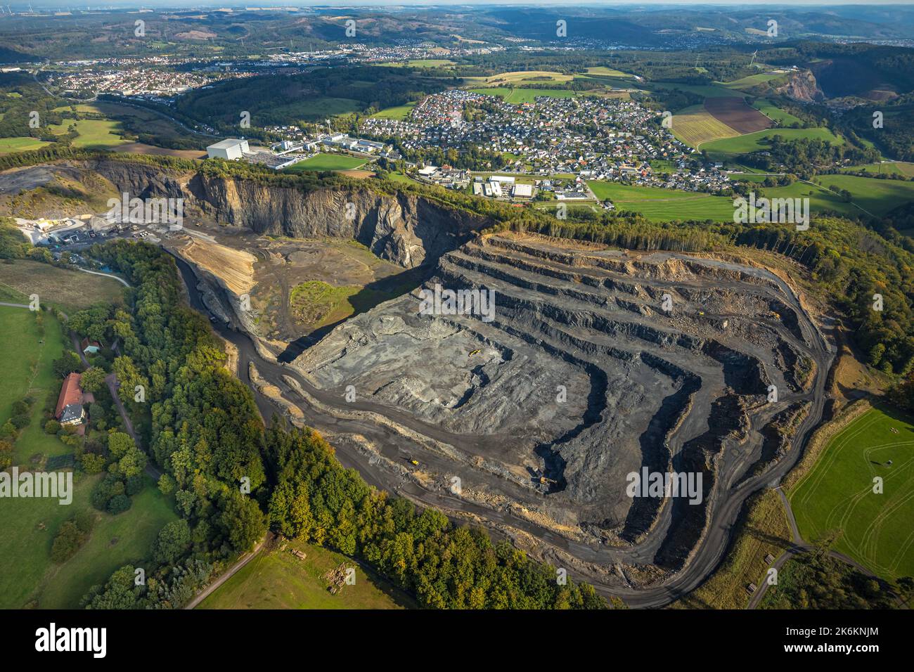 Aerial view, quarry operations Habbel plant, Müschede, Arnsberg, Sauerland, North Rhine-Westphalia, Germany, DE, Europe, Hochsauerlandkreis, Aerial ph Stock Photo