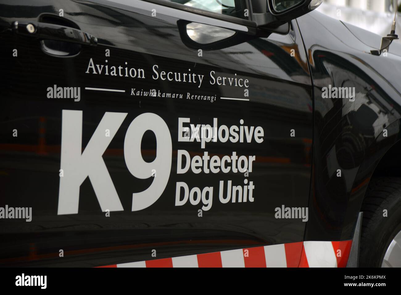 signage for K9 explosive detector dog unit Stock Photo