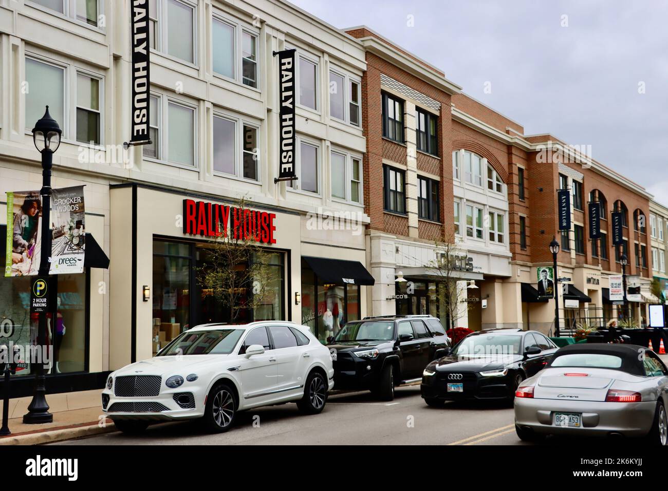 Buildings with shops and restaurants at Crocker Park in Westlake, Ohio Stock Photo