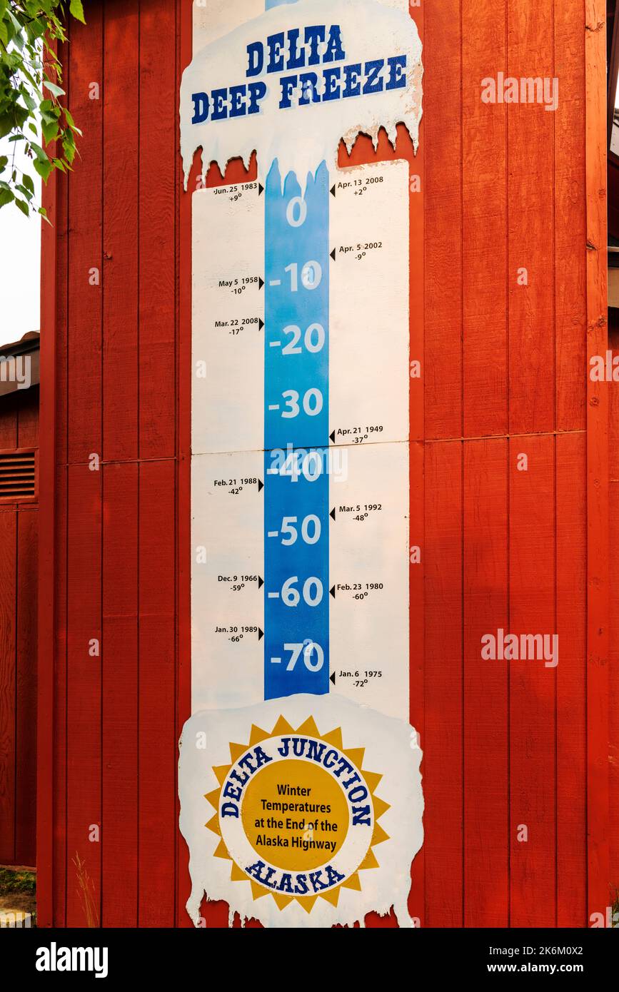 Signage Showing Bitter Cold Winter Temperatures; Terminus Of The Alaska ...