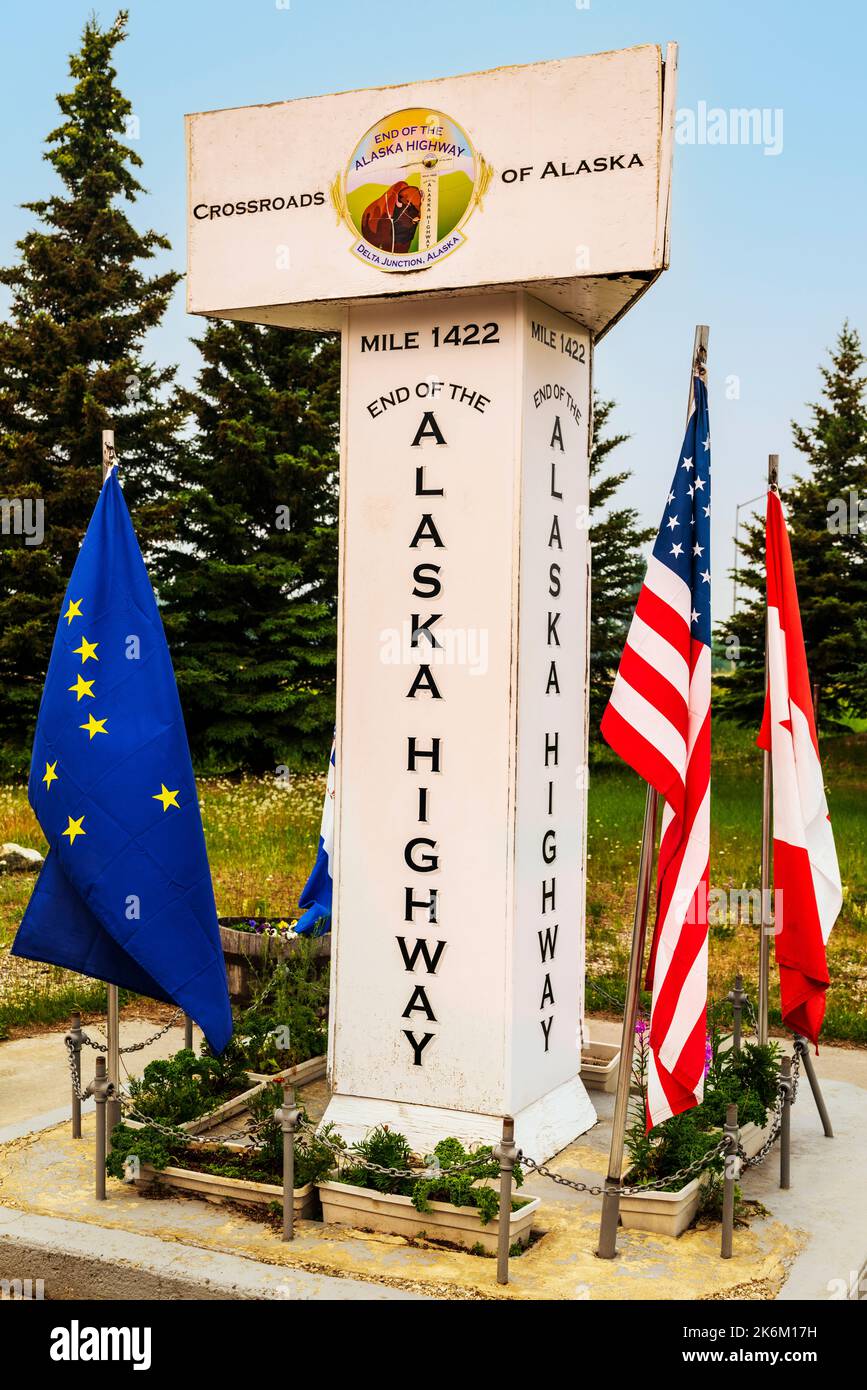 Signage at terminus of the Alaska Highway; Delta Junction; Alaska; USA