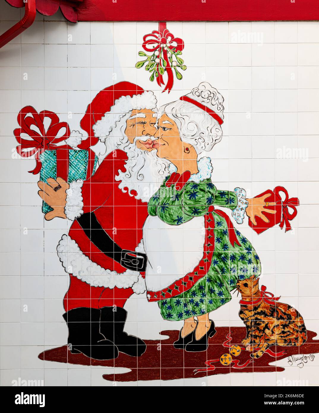 Christmas holiday illustrations on buildings at the North Pole; Alaska; USA Stock Photo