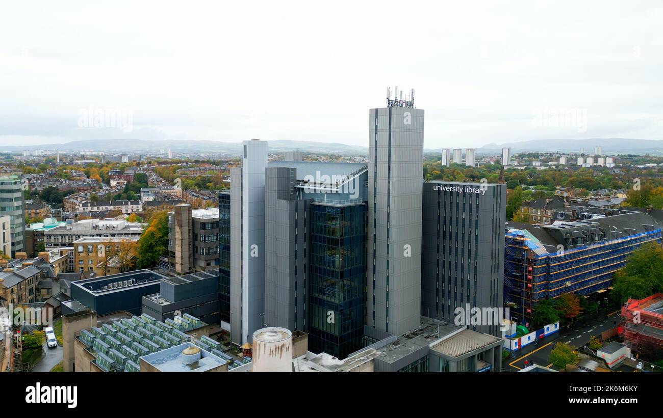University of Glasgow University library from above aerial view