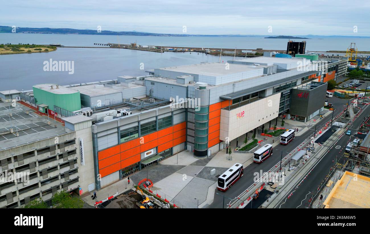 Ocean Terminal Shopping Center in Edinburgh Leith aerial view