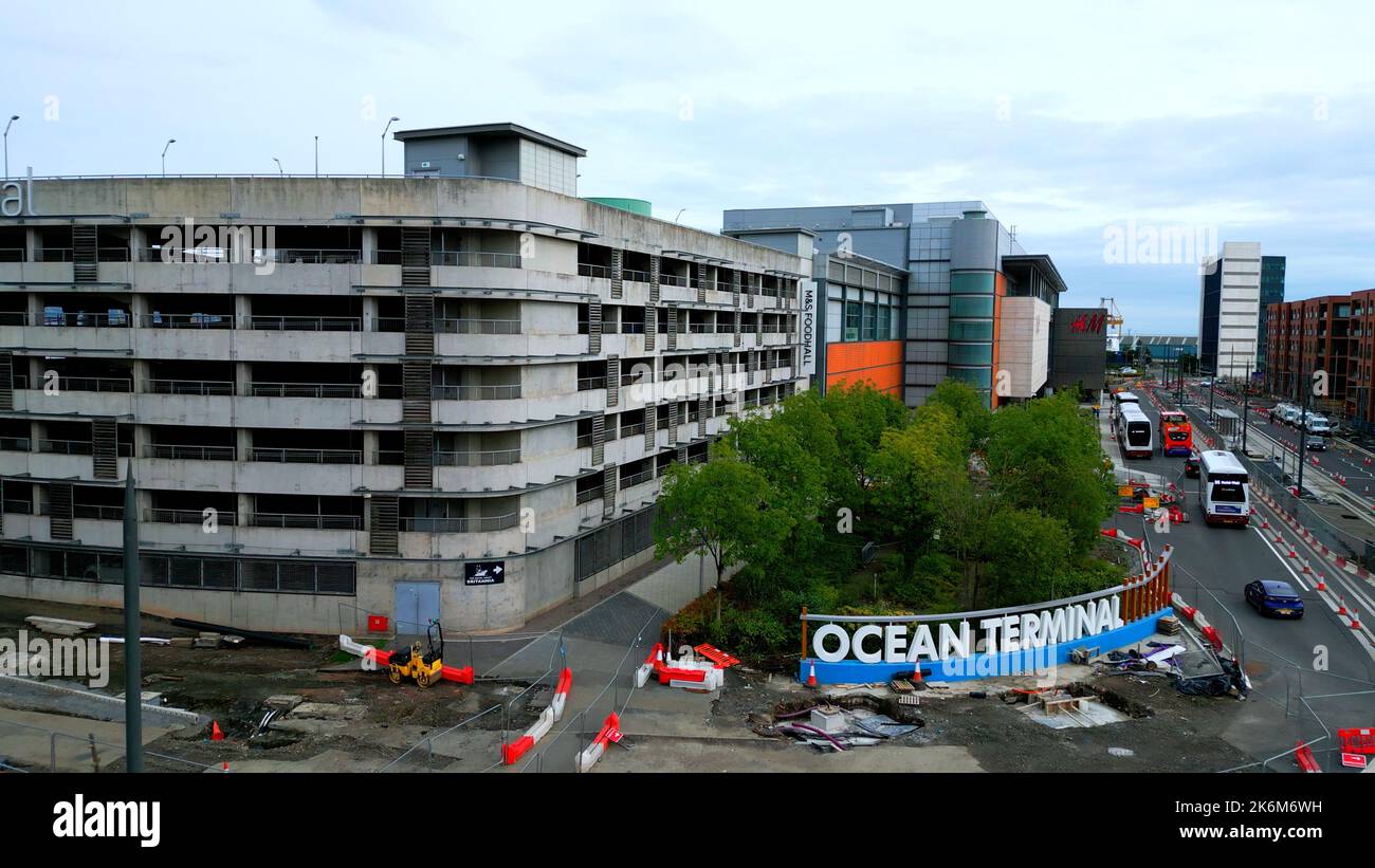 Ocean Terminal Shopping Center in Edinburgh Leith aerial view