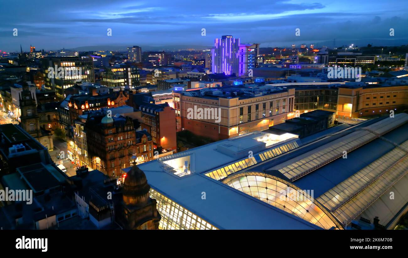 Aerial view over the city of Glasgow in the evening GLASGOW, SCOTLAND OCTOBER 04, 2022 Stock