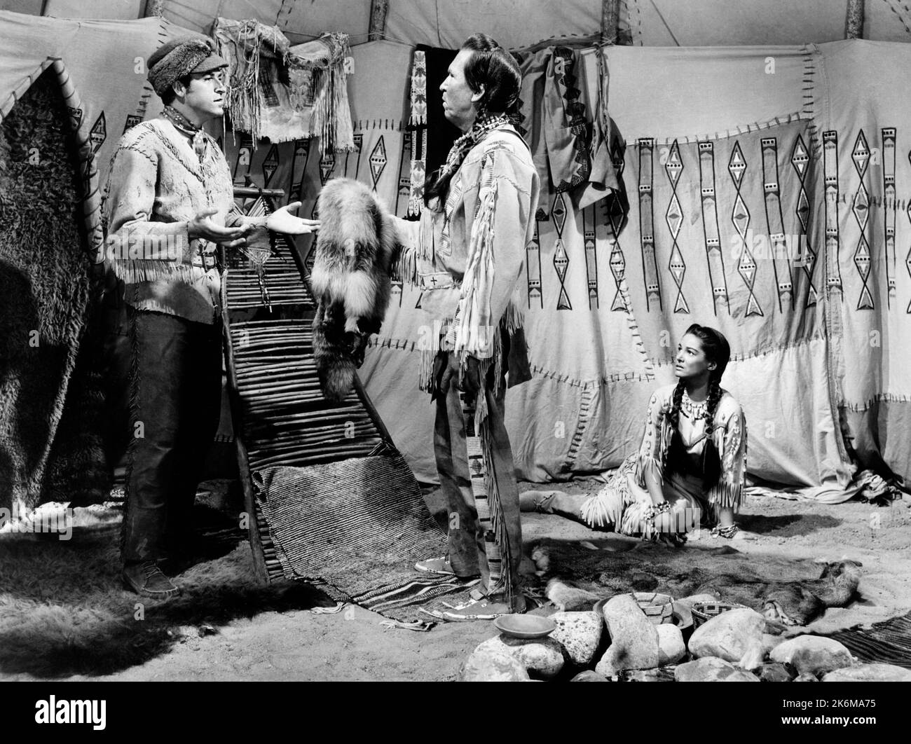 Fernando Lamas, Chief Yowlachie, Joan Taylor, on-set of the Film, 'Rose Marie', MGM, 1954 Stock Photo