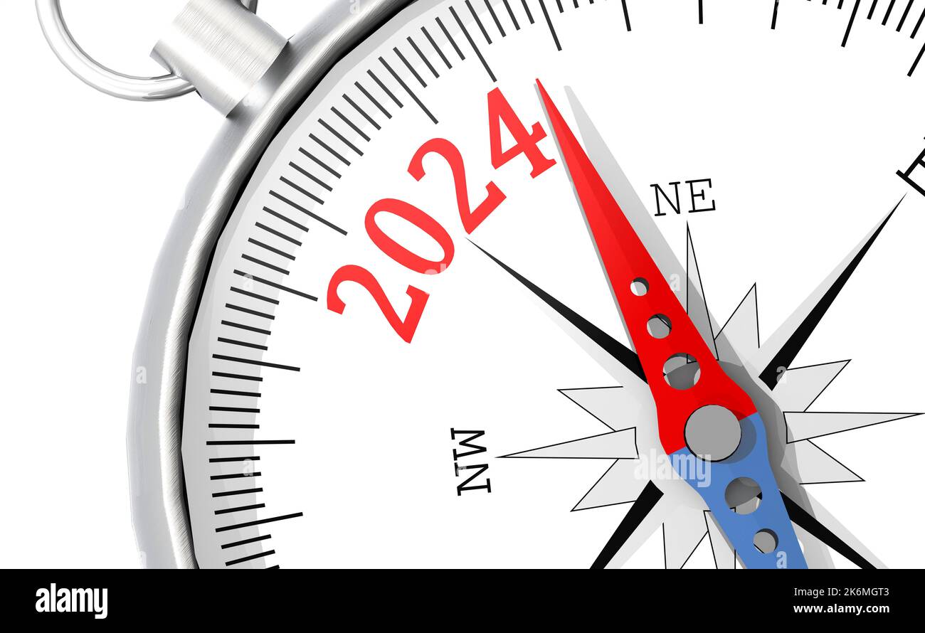 Year 2024 on the compass, 3d rendering Stock Photo Alamy