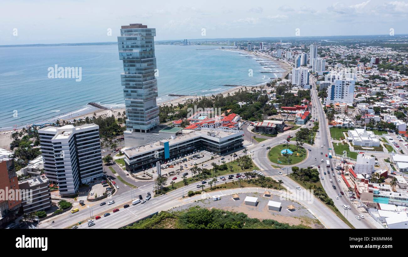 Aerial morning skyline view of downtown Boca del Rio, Veracruz, Mexico. Stock Photo