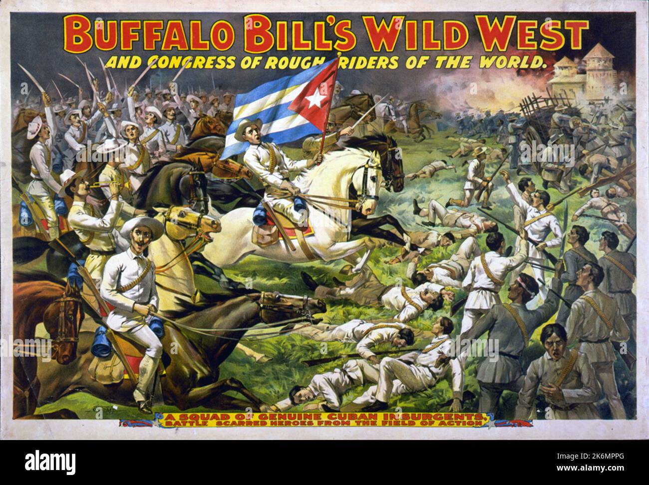 Buffalo Bill's Wild West and Congress of Rough Riders of the World, which was a stadium theatre show celebrating the exploits of Theodore Roosevelt and the Rough Riders during the Spanish American War c.1898 Stock Photo