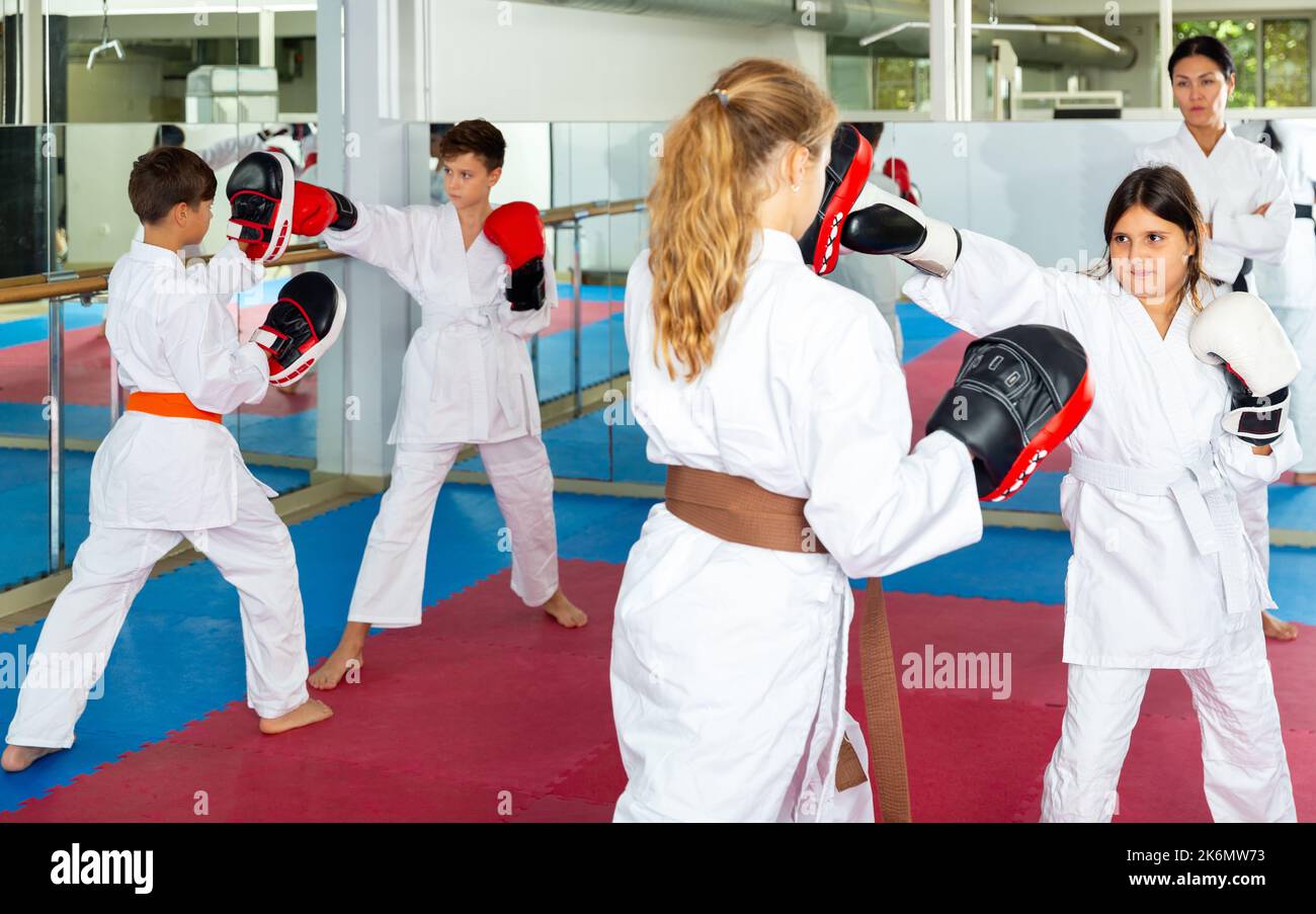 Kids boxing in gym, karate training Stock Photo Alamy