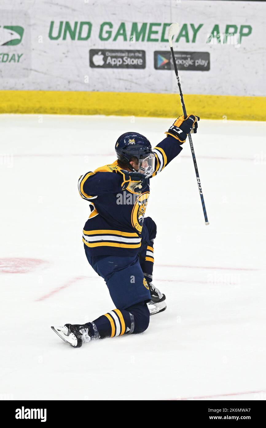 Quinnipiac Bobcats forward Jacob Quillan (16) celebrates after scoring