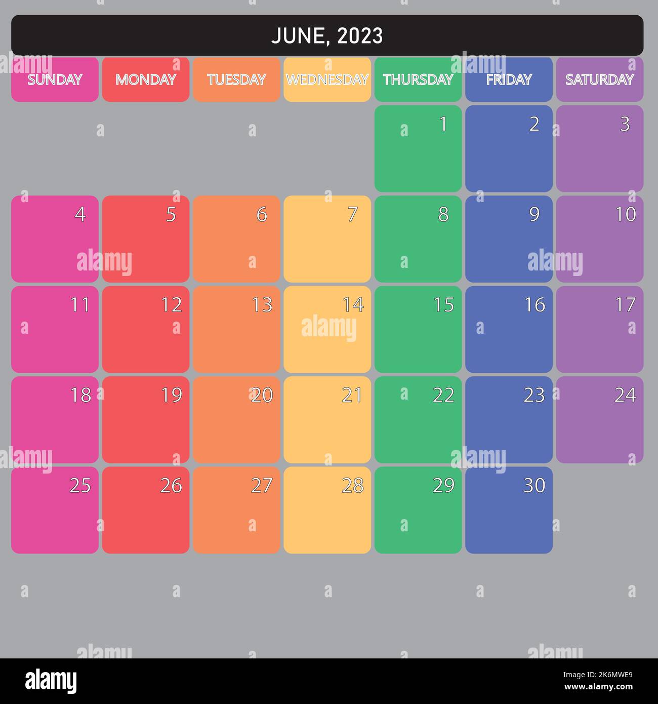 June 2023 Planner Calendar big editable space color day designer cut Stock Vector Image & Art