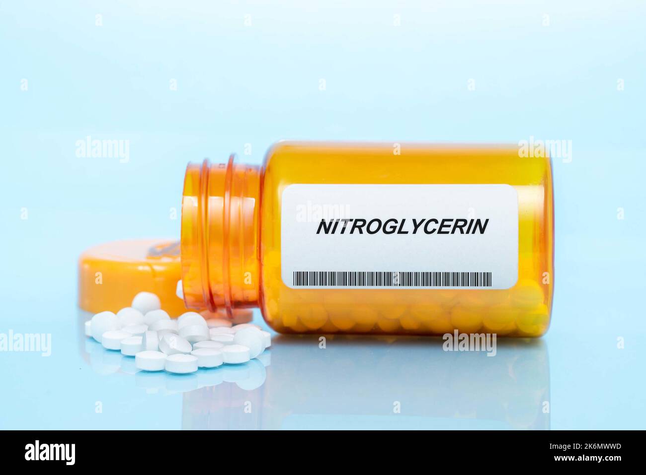 Nitroglycerin pill bottle, conceptual image Stock Photo