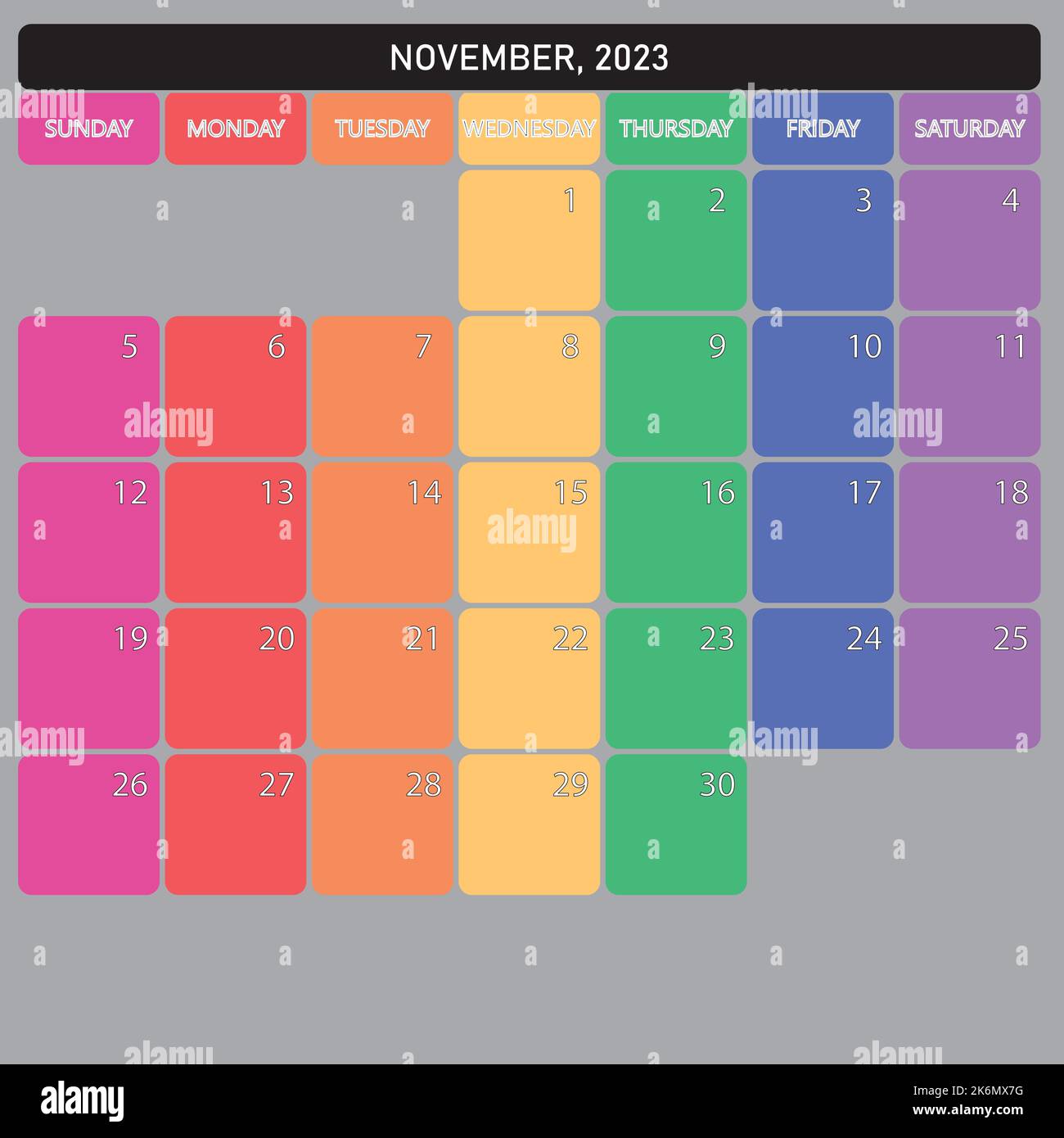 November 2023 Planner Calendar big editable space color day designer