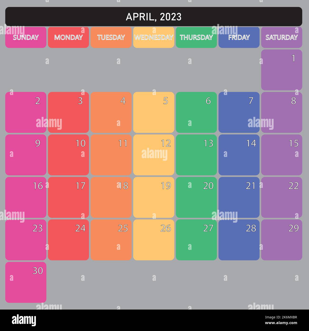 April 2023 Planner Calendar big editable space color day designer cut
