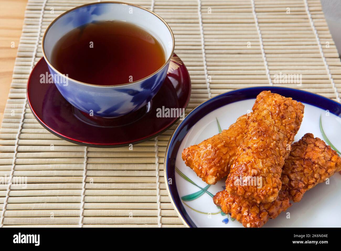 Senbei rice crackers tea Tokyo Japan Stock Photo