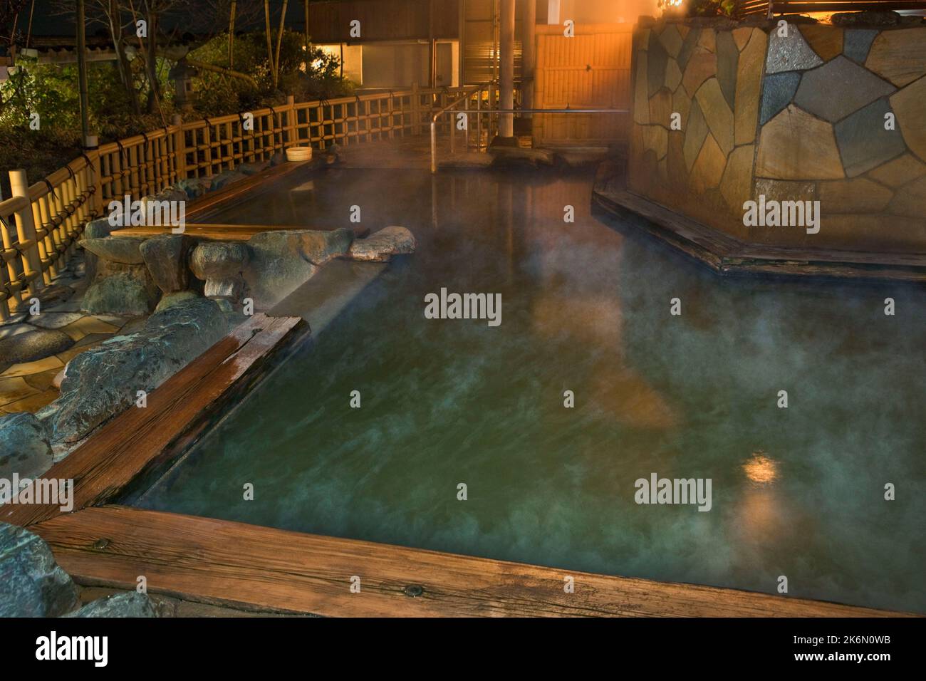 Steamy outdoor bath Onsen Ikaho Japan 2 Stock Photo
