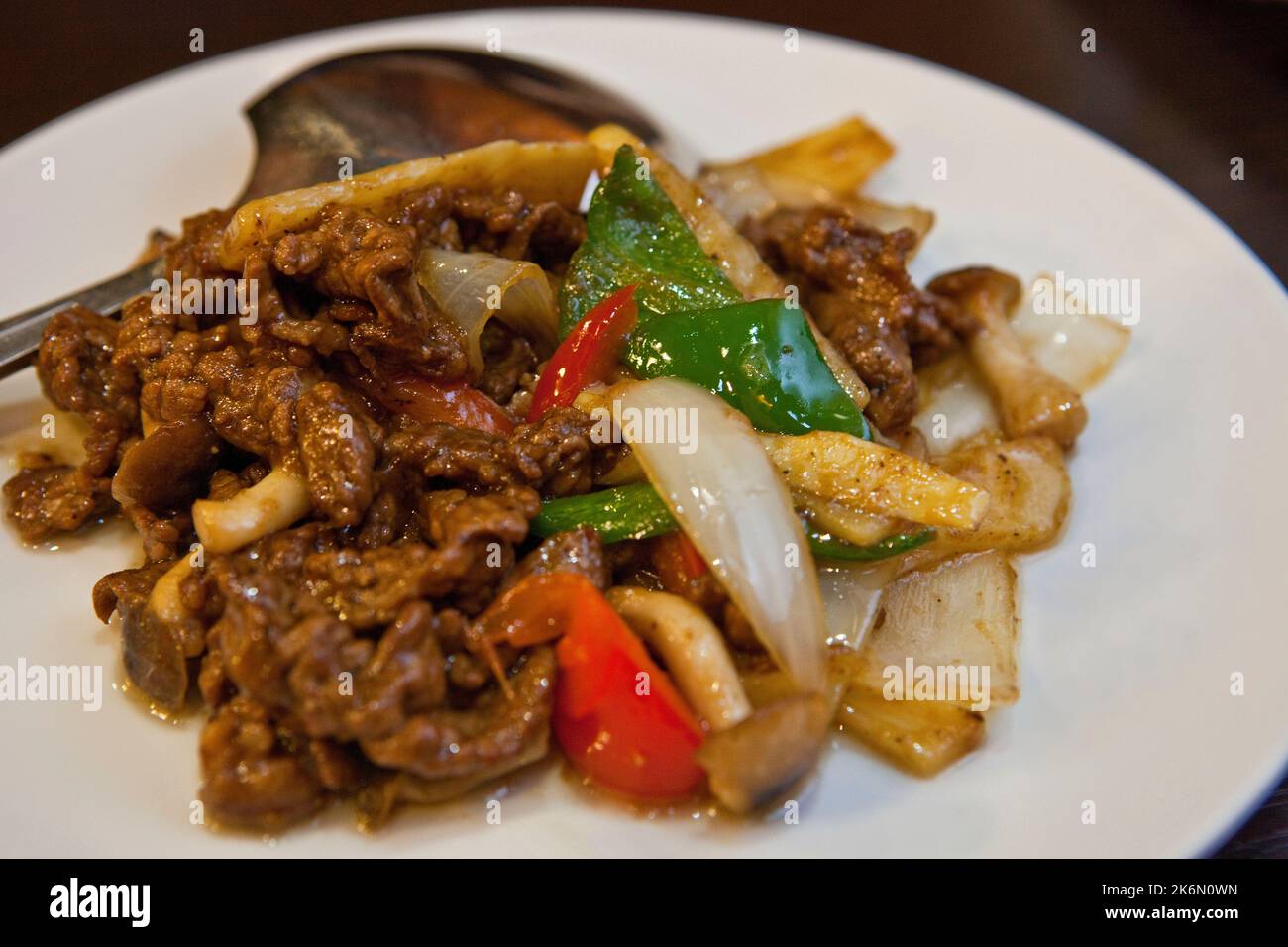 Stir fried beef and vegetables Chinese restaurant Tokyo Japan Stock