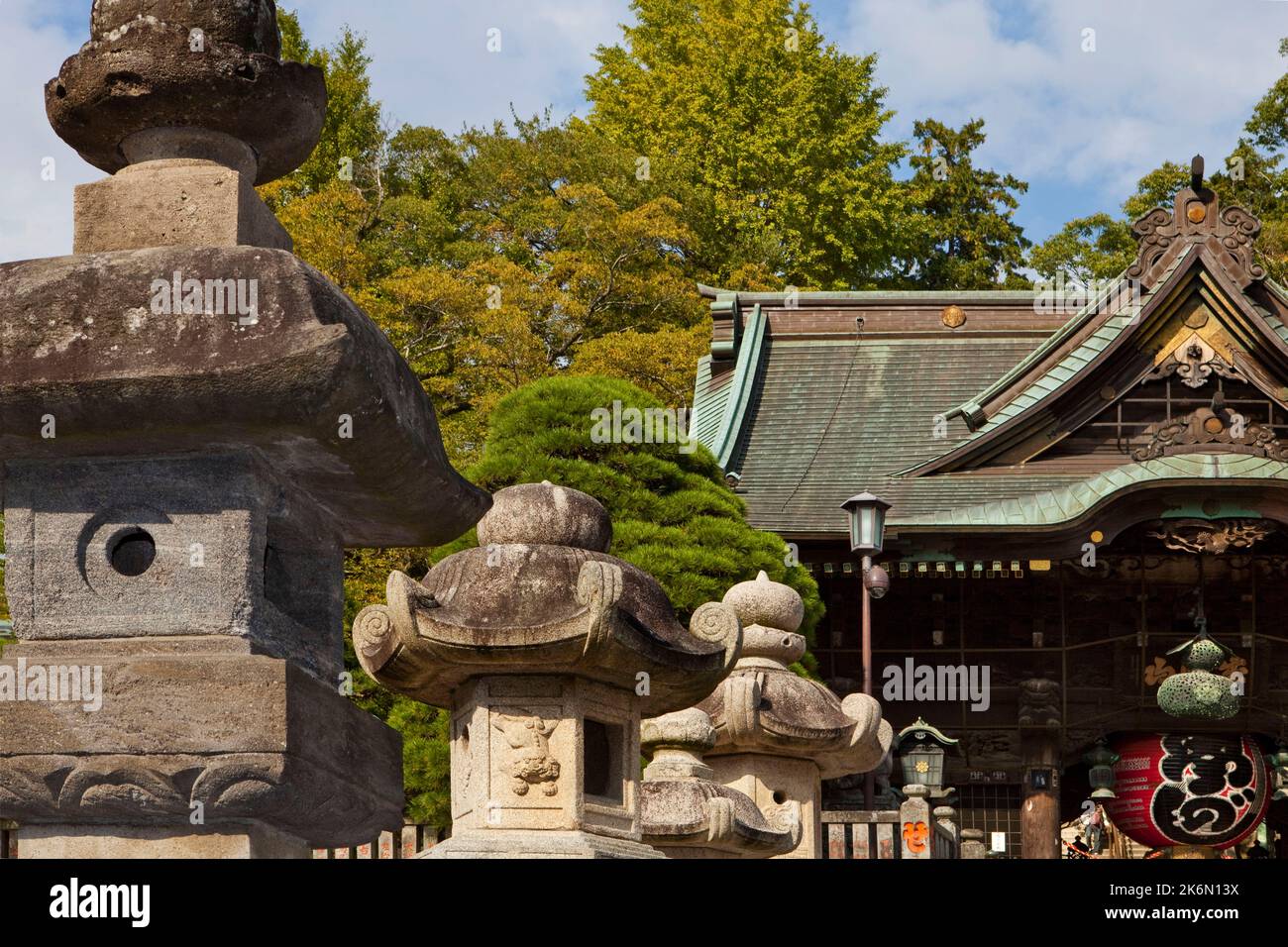 Stone lanterns Narita Temple Narita Japan B-W Stock Photo