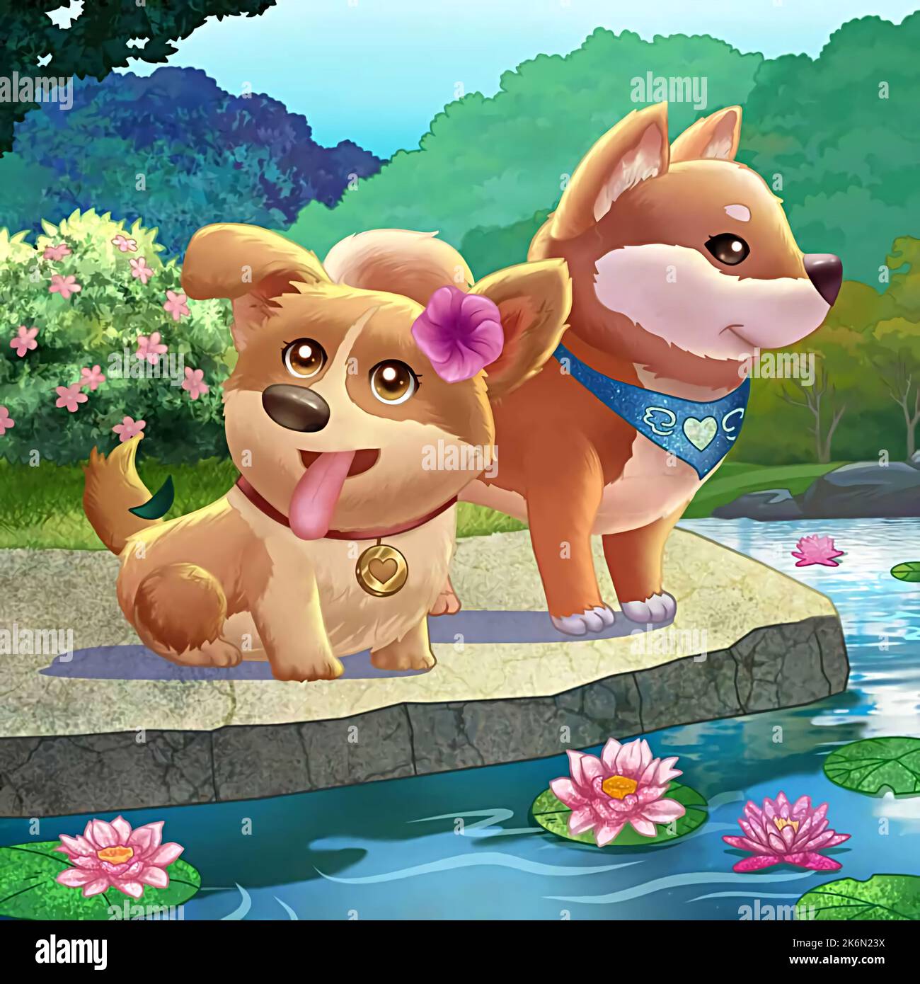 cartoon illustration of two cute puppies Stock Photo - Alamy