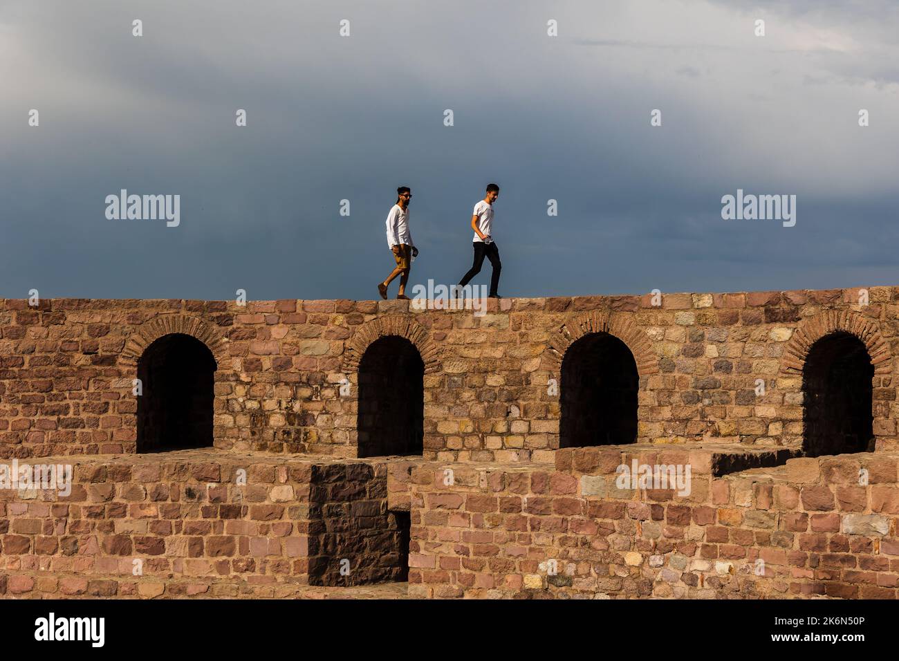 Walking on the wall of the Ankara Castle Stock Photo