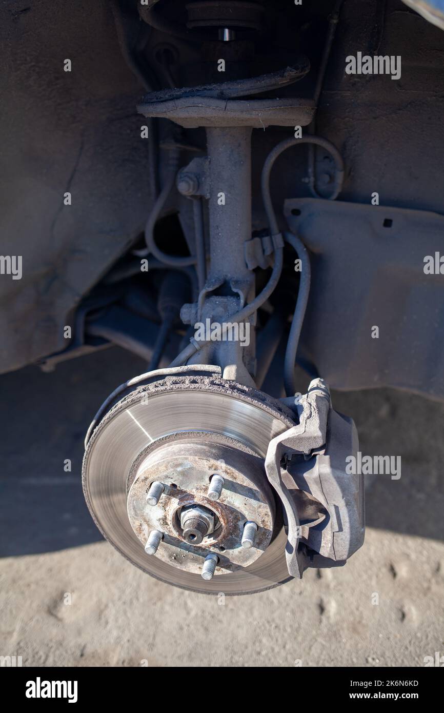 Disc brake of the vehicle for repair, in process of new tire