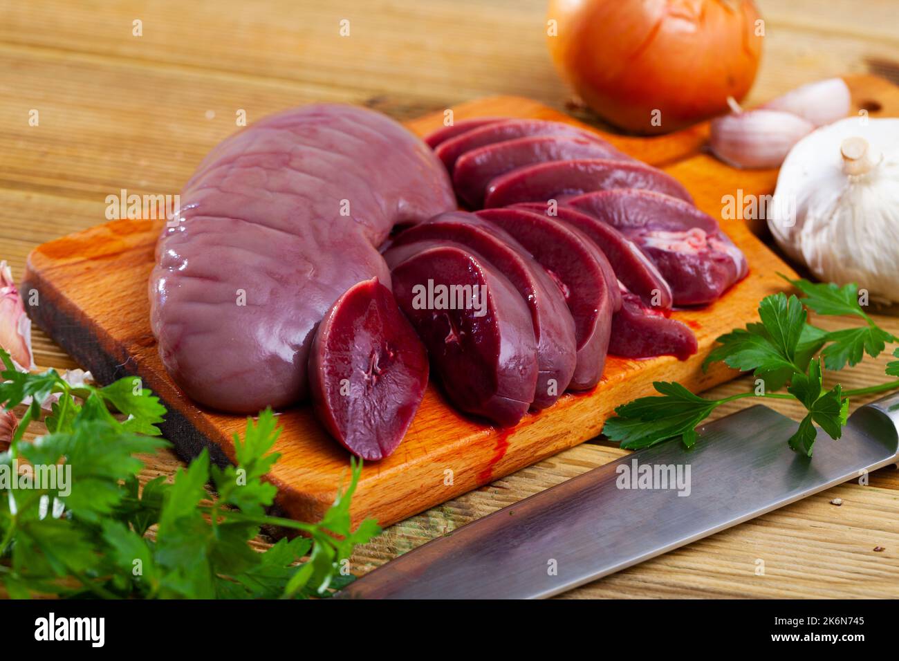 Raw pork kidneys ready for cooking Stock Photo Alamy