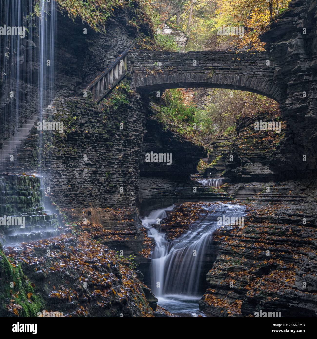 Watkins Glen Rainbow Falls New York - Autumn trees & fall foliage in ...
