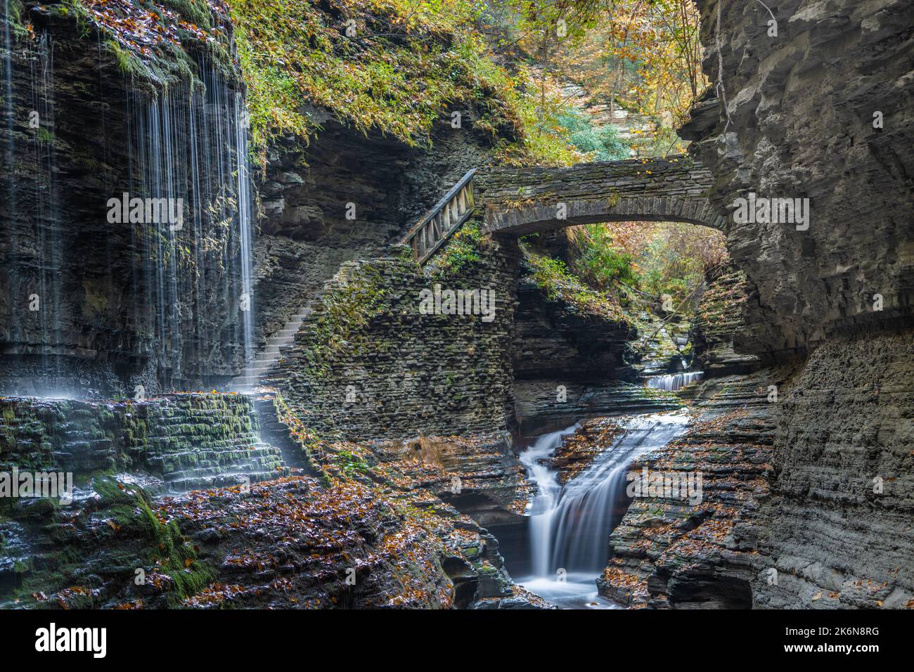 Watkins Glen Rainbow Falls New York Autumn trees & fall foliage in