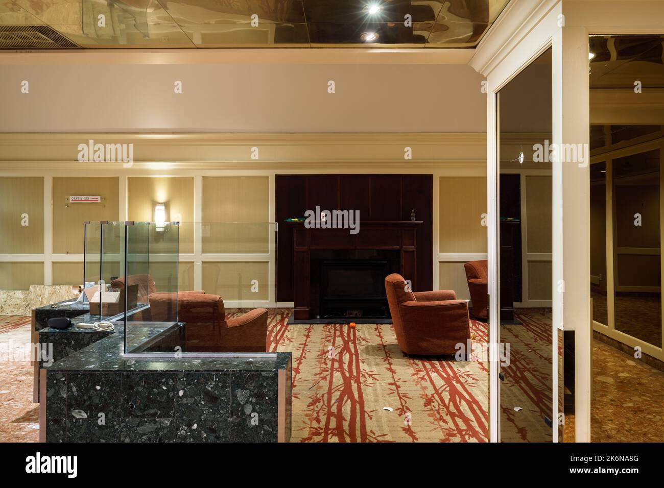 Lounge area of the lobby at the now demolished Holiday Inn Yorkdale Hotel in Toronto, Ontario, Canada. Stock Photo