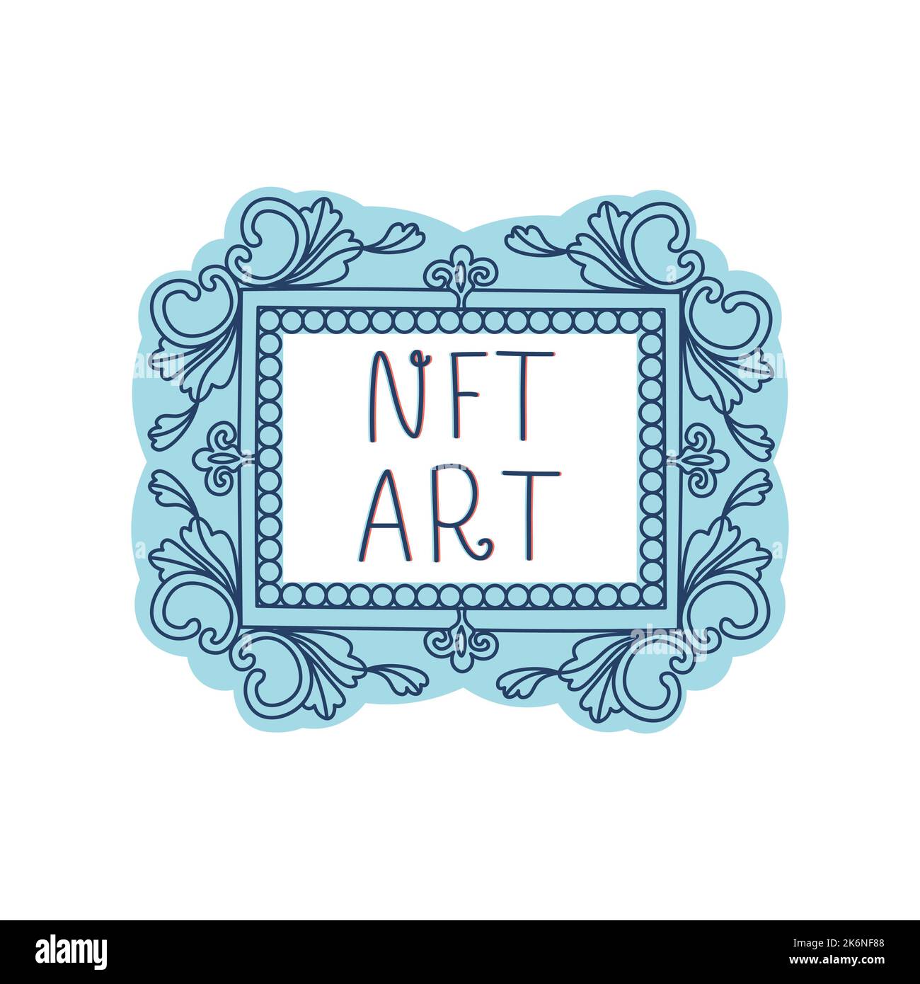 Carved picture frame. Museum framing of a work of art with an ornament. NFT art inscription. Vector isolated illustration. Stock Vector