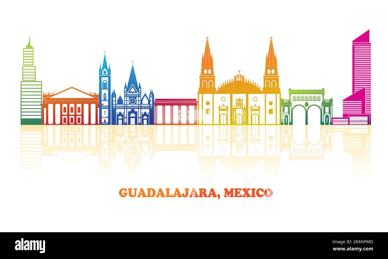 Colourfull Skyline panorama of city of Guadalajara, Mexico - vector illustration Stock Vector