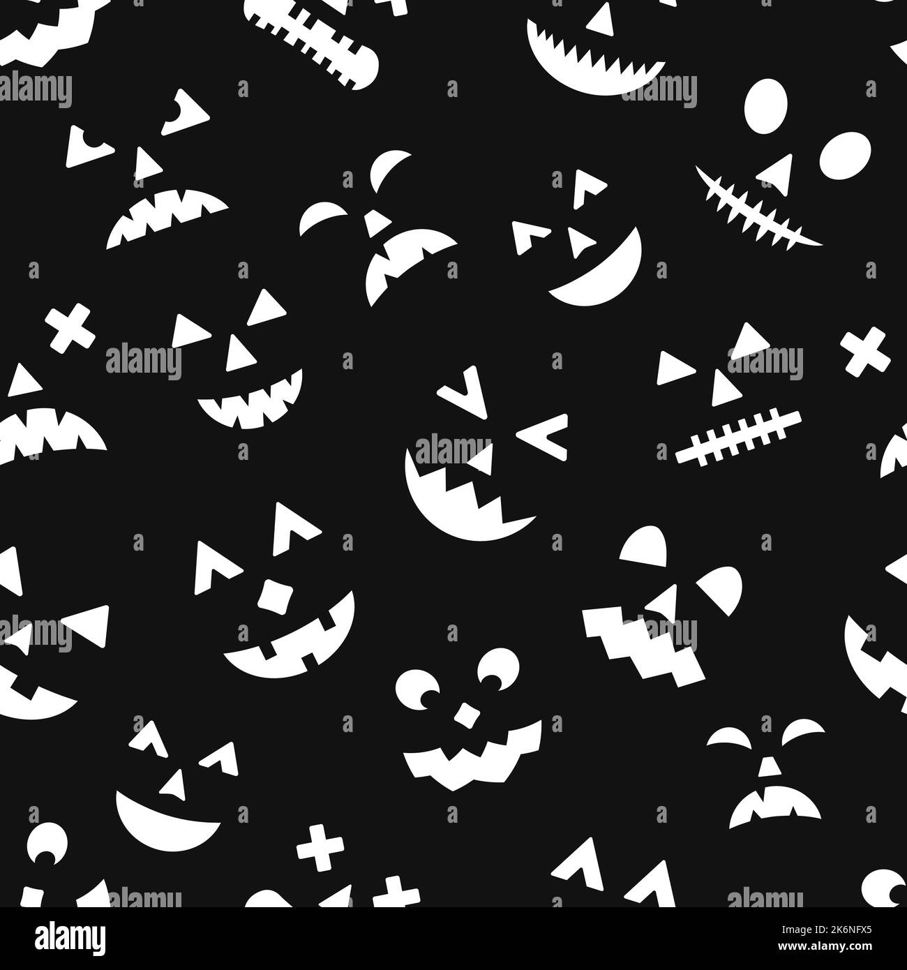 Halloween seamless pattern with scary pumpkin faces on black background ...