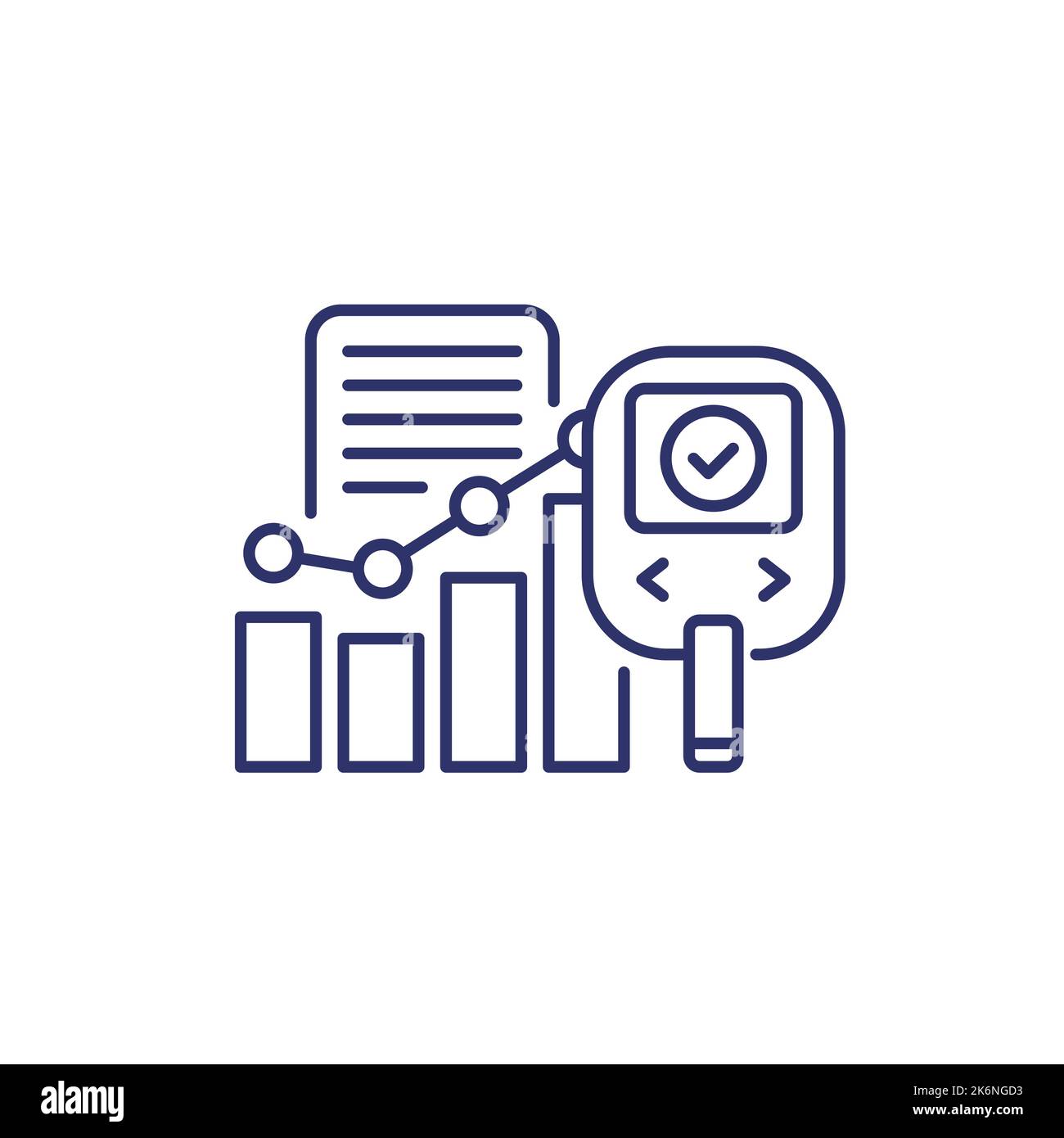 Glucose monitoring line icon with glucometer Stock Vector