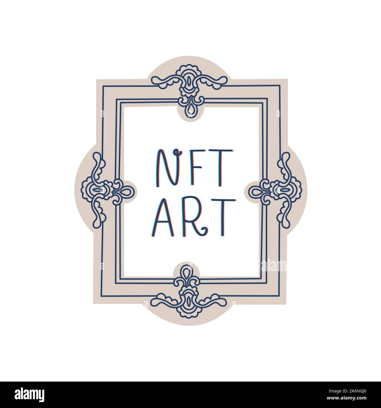 Carved picture frame. Museum framing of a work of art with an ornament. NFT art inscription. Vector isolated illustration. Stock Vector