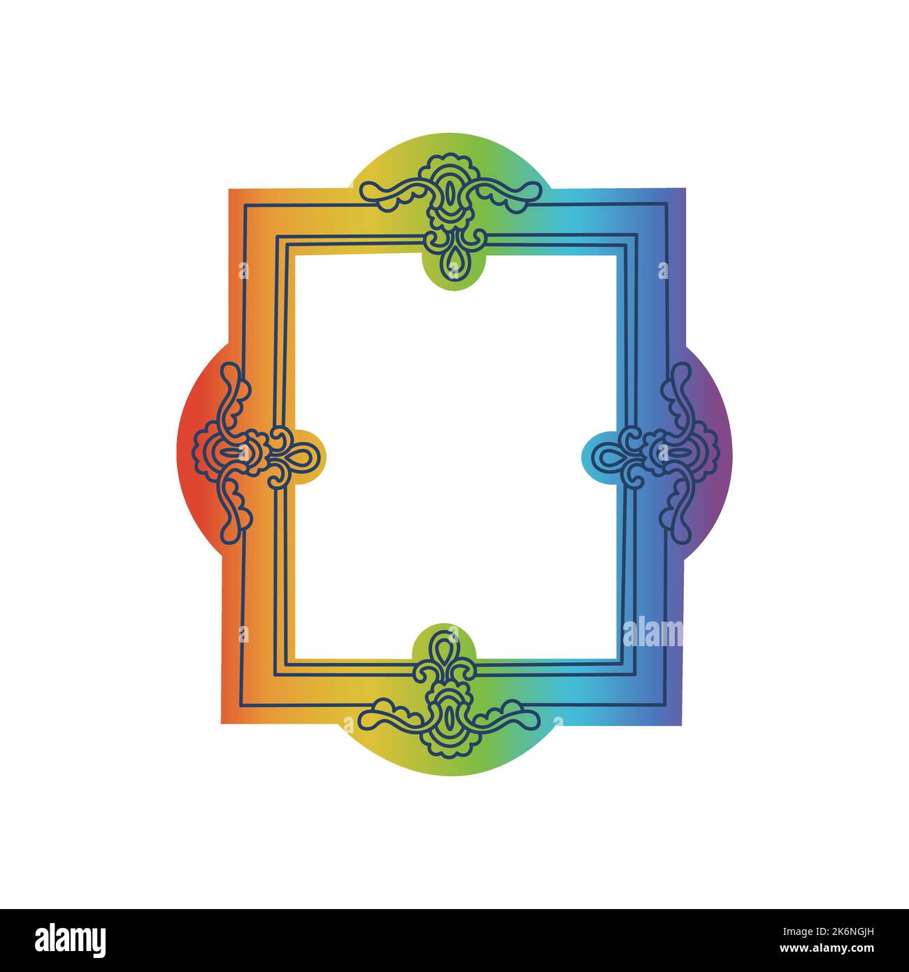 Carved picture frame. Picture frame in rainbow colors. Vector isolated illustration. Stock Vector