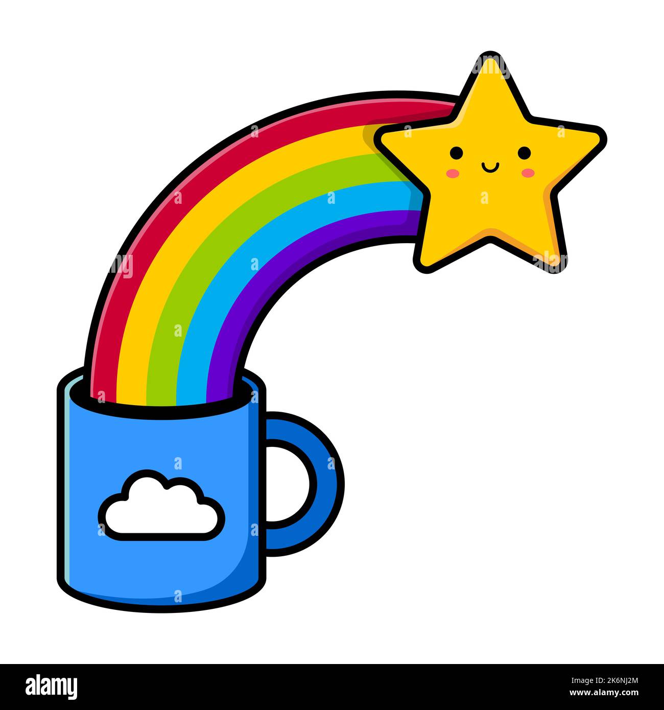 Blue cup with the image of a cloud. Star and rainbow. Vector illustration Stock Vector