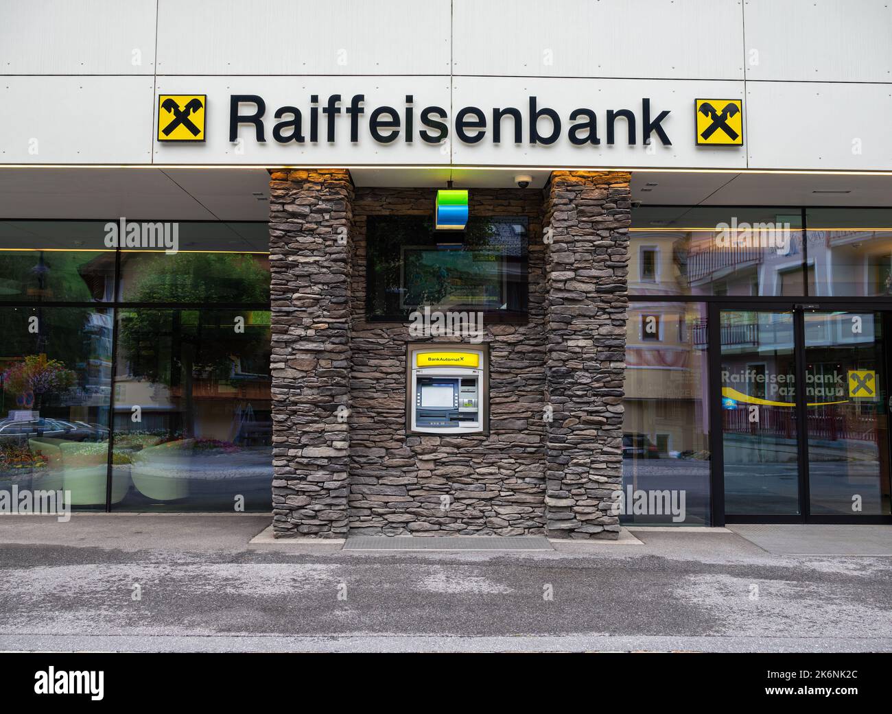 Ischgl, Austria - July 25, 2022: Raiffeisenbank refers to cooperative banks in Europe that are rooted in the early credit unions of Friedrich Wilhelm Stock Photo
