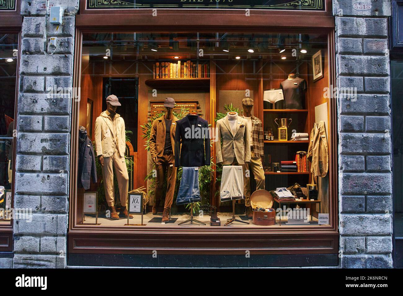 Venice, Italy 10.12.2021 A showcase of a men's clothing store with