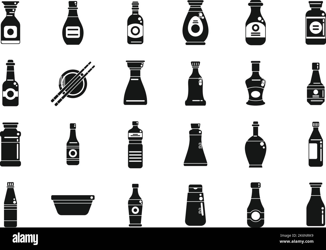 Soy sauce icons set simple vector. Sashimi fried. Tempura shrimp Stock