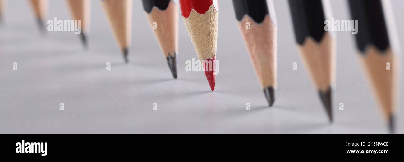 Sharp pencils in a row on a gray background Stock Photo